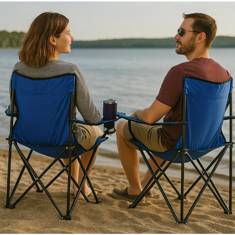 Silla Camping Pesca Plegable Estructura Metal Azul