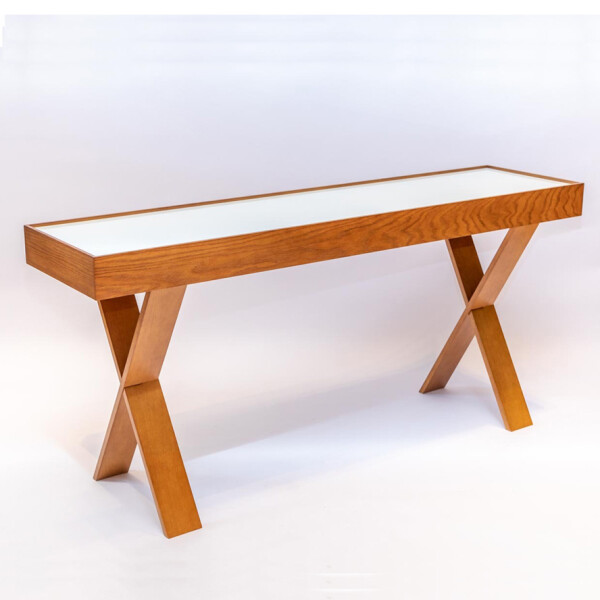 APARADOR PATA CRUZ 160X40 BLANCO - MADERA CINAMOMO - VIDRIO BLANCO APARADOR PATA CRUZ 160X40 BLANCO - MADERA CINAMOMO - VIDRIO BLANCO