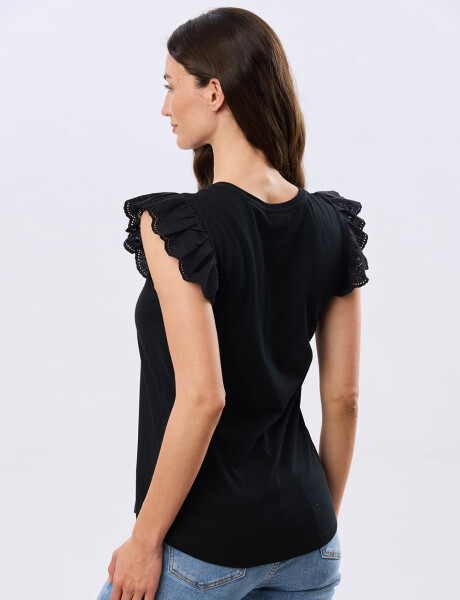 REMERA DE ALGODÓN CON BRODERIE Negro