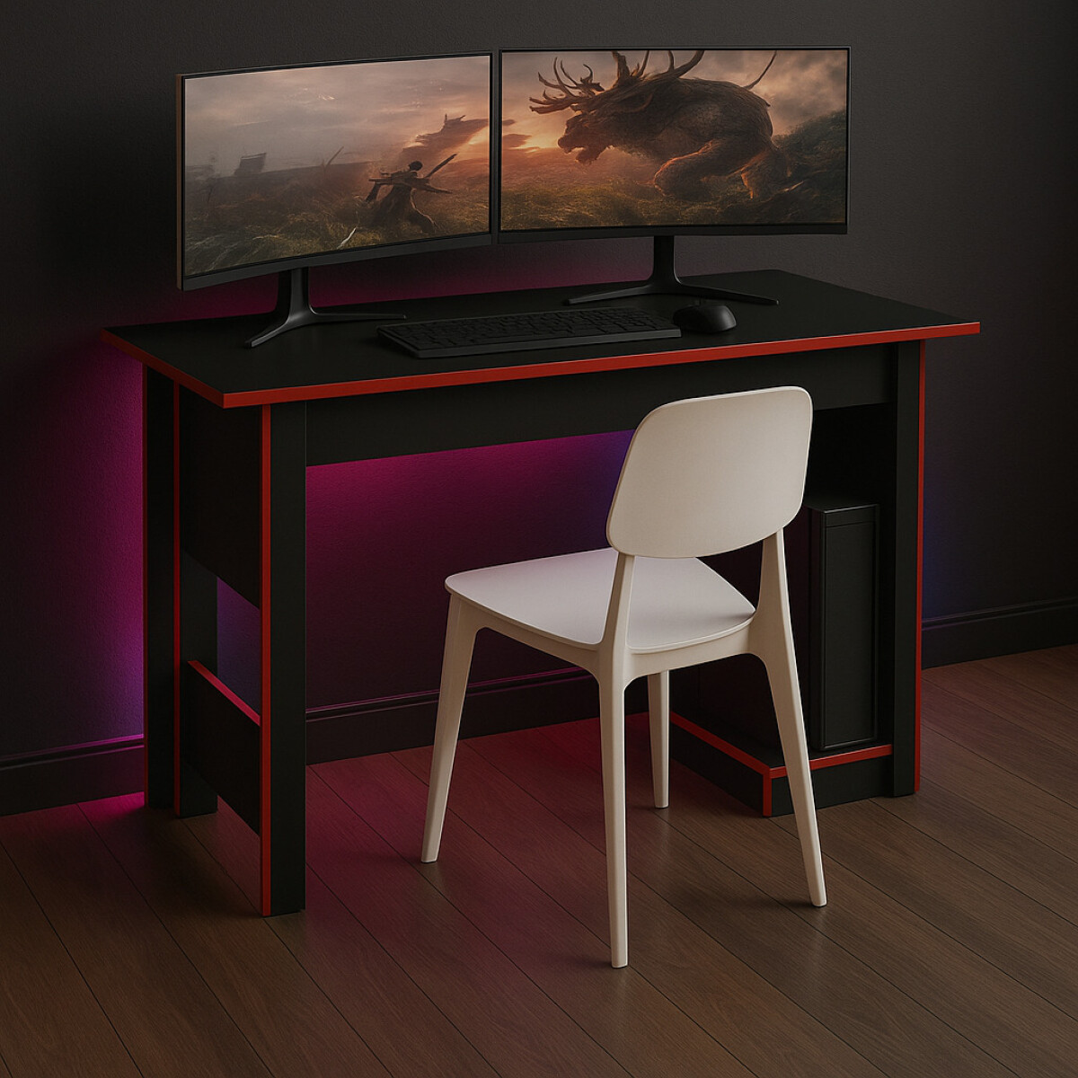 Escritorio Gamer MC08-GF/VM Grafito/Rojo – Mesa para PC Torre y Setup Gamer 