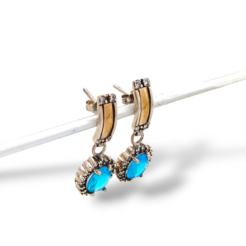 Caravanas Colgante Halo-Plata y oro-Topacio azul y Zirconia-CA5030 conpiedra