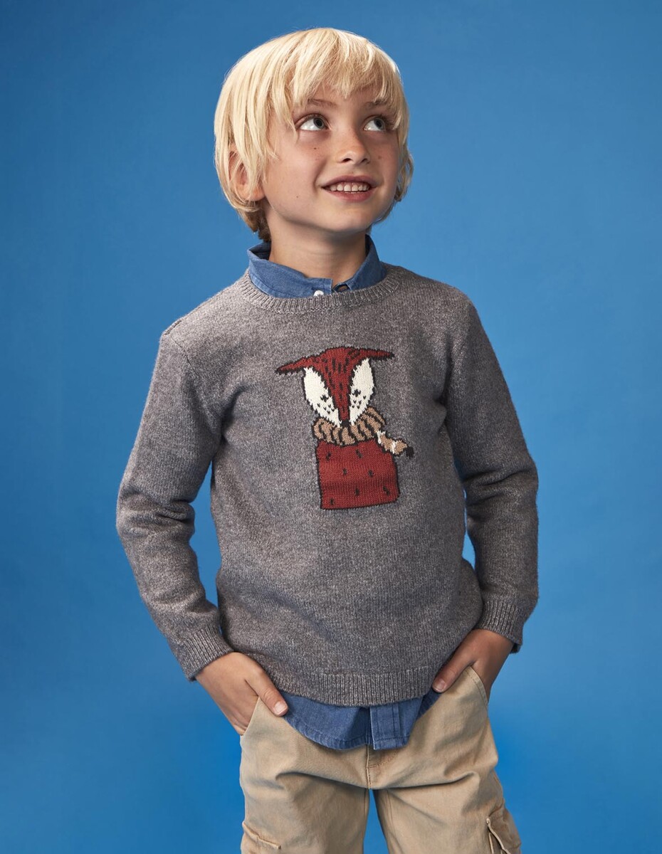 Jersey Con Intarsia - Gris Melange 