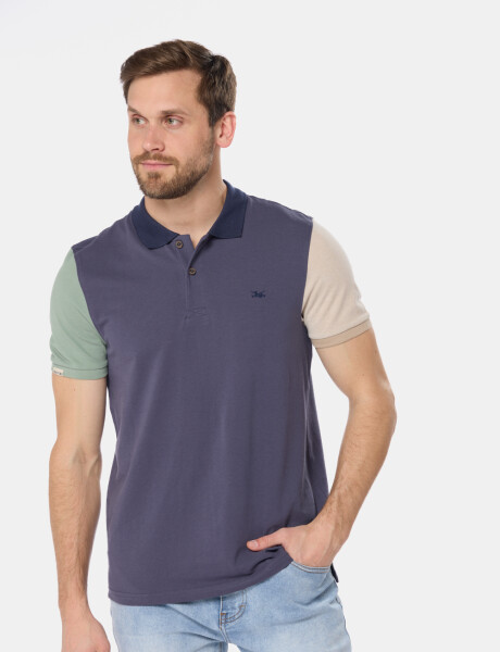 REMERA POLO COMBINADA PIQUÉ Azul