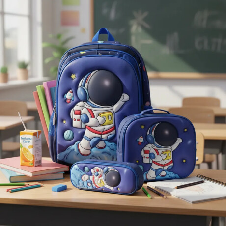 Set Mochila Lonchera Cartuchera Escolar 3 Piezas Azul