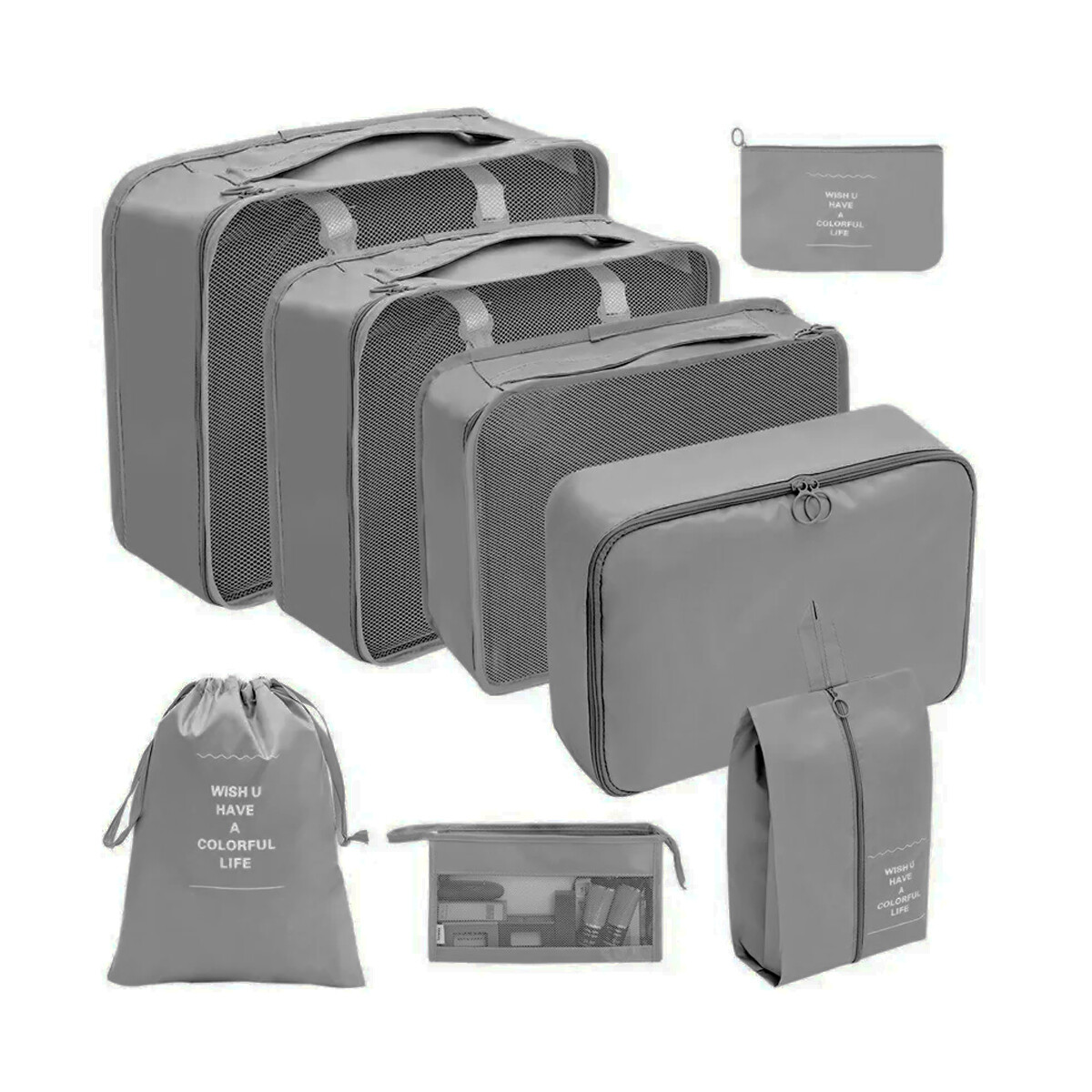 Kit Organizador de Viaje 8 Piezas - Gris 