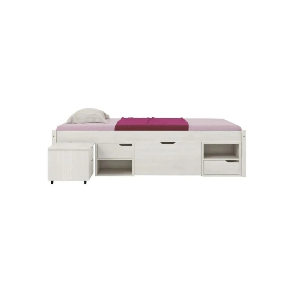 Cama Madera Maciza Con Cajones - 1 plaza - Linea charme Blanco