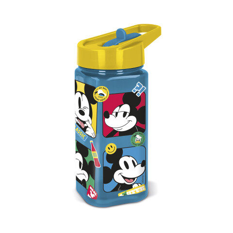 Botella Cuadrada Plástica con Pajita Mickey 510 ML U