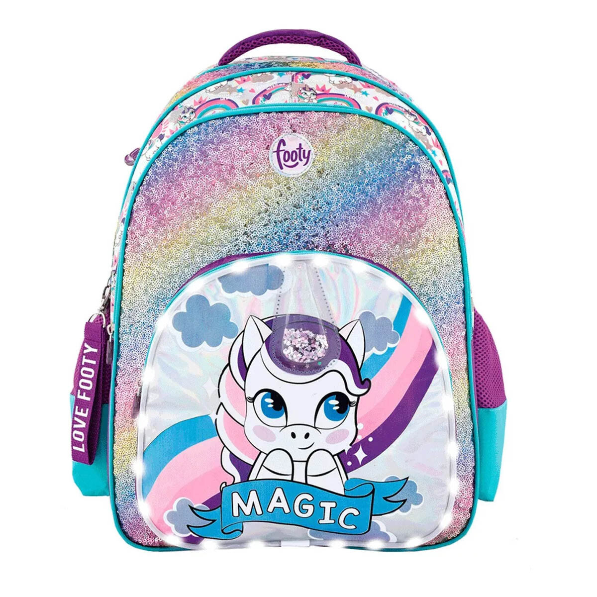 Mochila con Luz led Footy - Unicornio Verde agua 