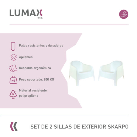 Set de 2 Silla Plastico Skarpo Jardin Liso Blanco