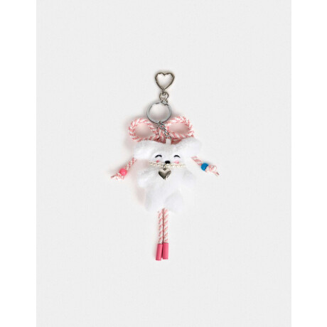 Llavero Y Charm De Conejo Con Moño Blanco Crudo