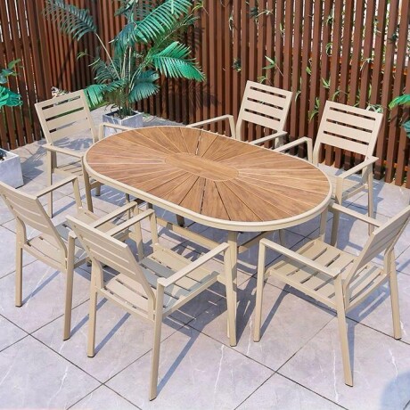 Juego de Jardín Aluminio Mesa Ovalada + 6 Sillas Juego de Jardín Aluminio Mesa Ovalada + 6 Sillas