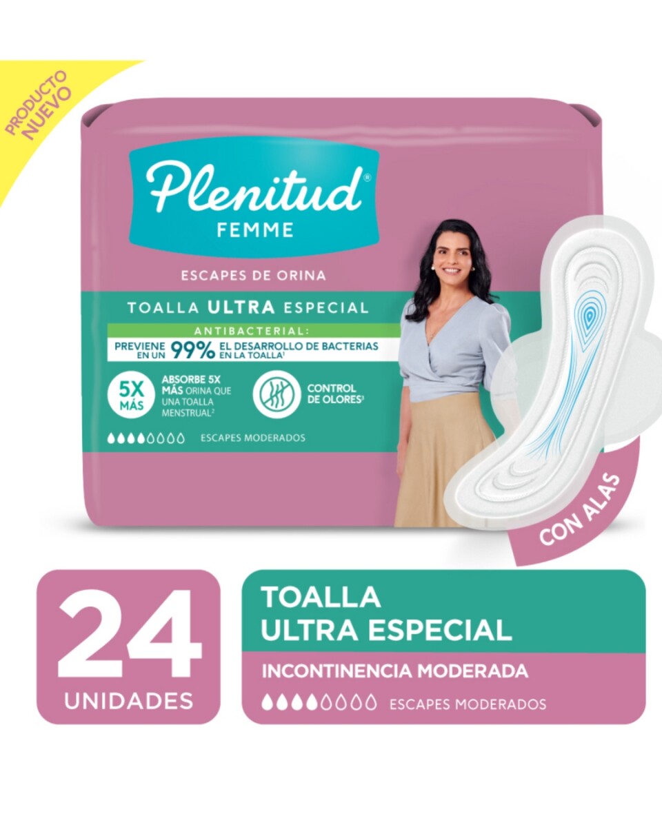 Plenitud Femme Toallas Femeninas Ultra Especial Escapes Moderados 24 Unidades – Máxima Protección Nocturna 