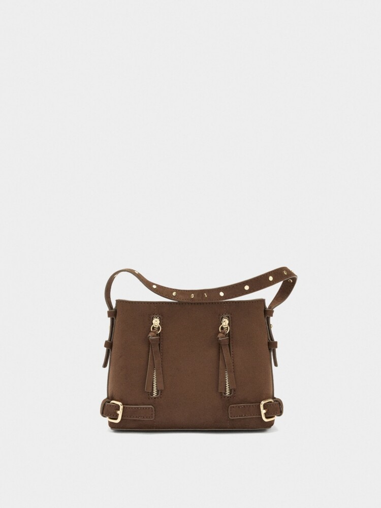 Bolso Bombonera Efecto Piel Con Hebillas marron