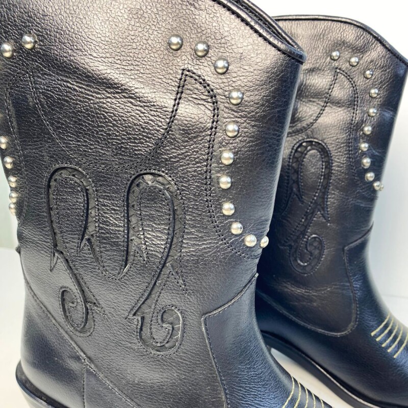 Bota Cuero Tejana con Tachas Negro