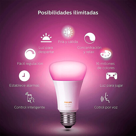 Philips Hue - Lámpara Led Inteligente 1100 929002468801 - 9W. Blanco y Color. A60. E27. 2000K-6500K. 001