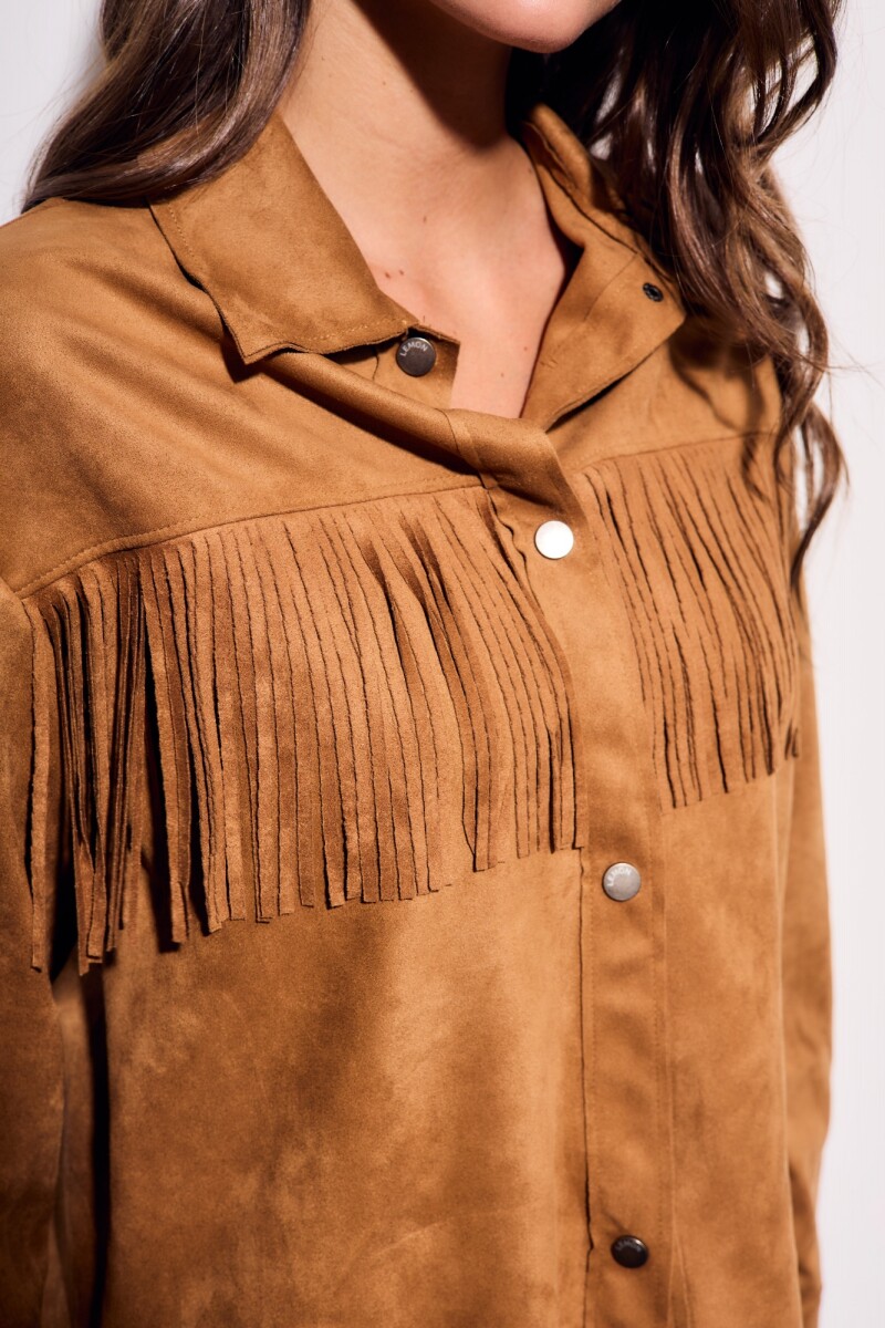 Camisa Gamuza Flecos Camel