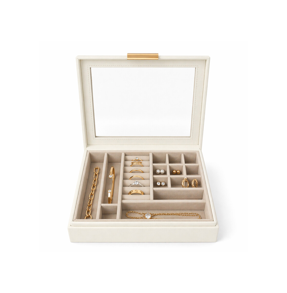 Joyero con visor y 2 pisos - 23x19x9cm - Blanco 