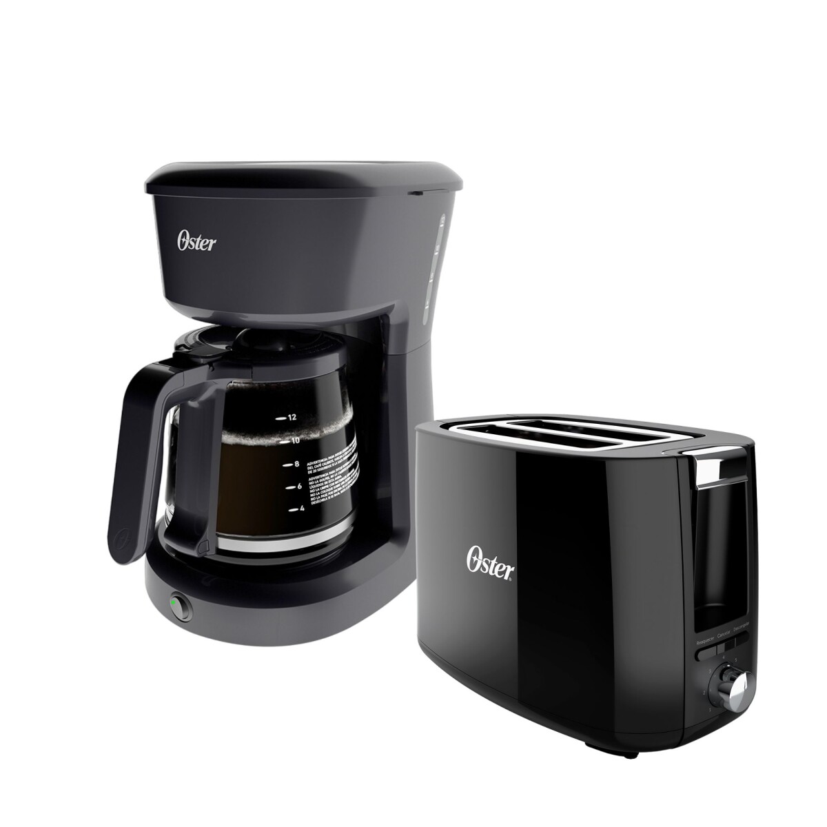 Kit Cafetera Oster 12 Tazas y Tostadora Oster Negra Simple Life 