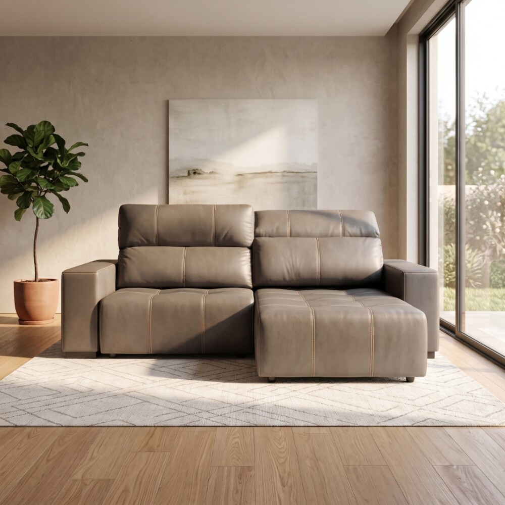 Sillón cama Madrid - 4 Cuerpos 100% Cuero Mushroom