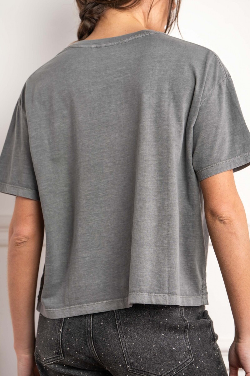 Remera Algodon Lavado Gris Oscuro
