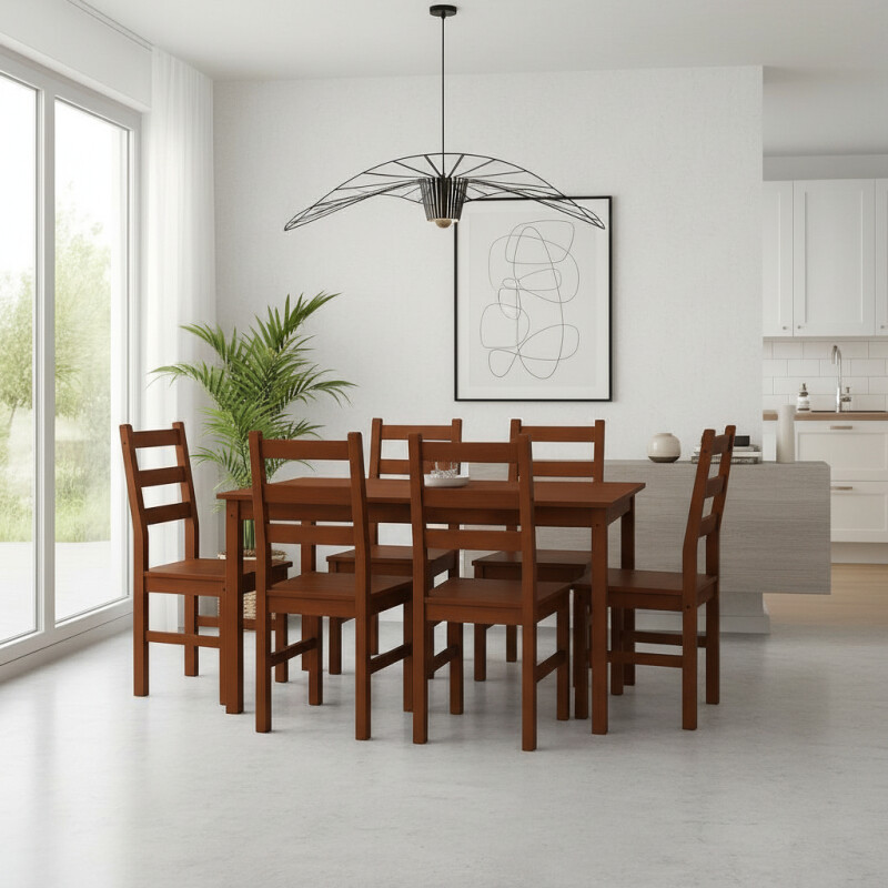 Juego De Comedor 6 Sillas Cera Oscuro LUSTRE CERA 100% PINO Juego De Comedor 6 Sillas Cera Oscuro Lustre Cera 100% Pino