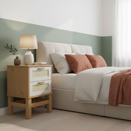 MESA DE LUZ O NOCHE 2 CAJONES EN MADERA MACIZA CON RATAN MESA DE LUZ O NOCHE 2 CAJONES EN MADERA MACIZA CON RATAN