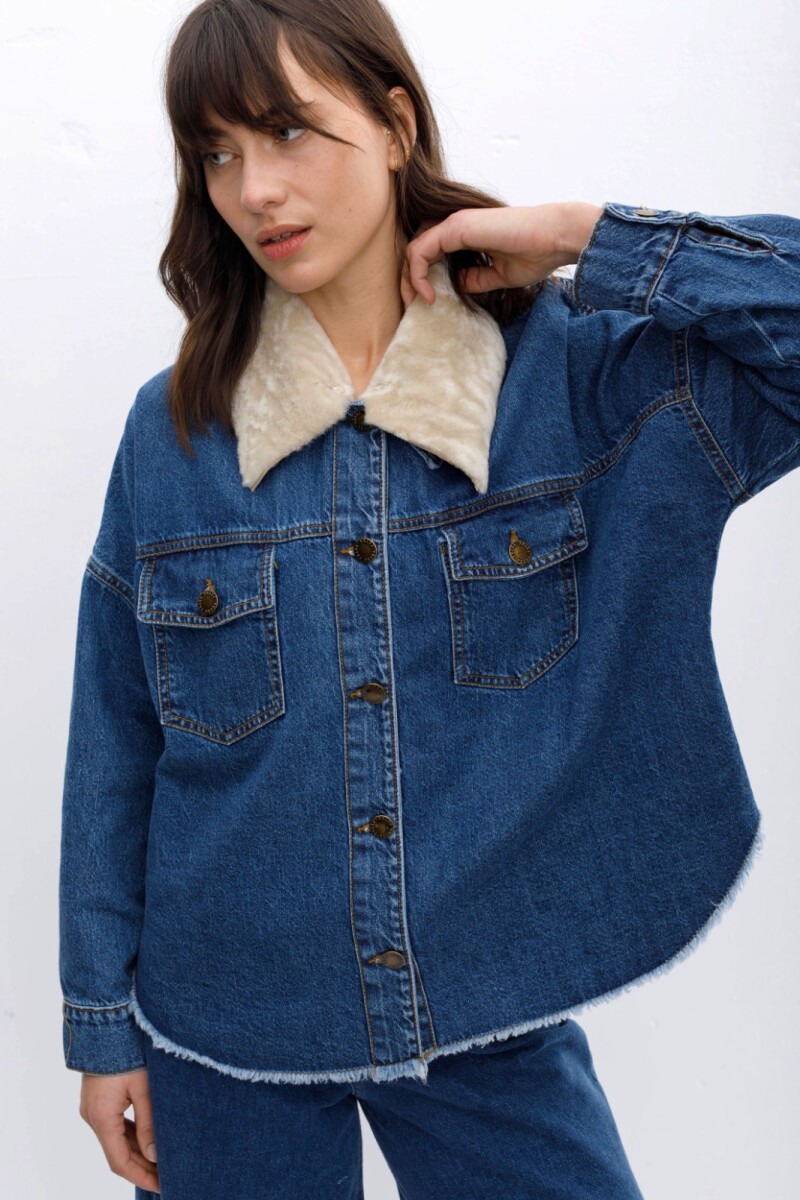 Camisa Olivia Azul - Cuello Crudo