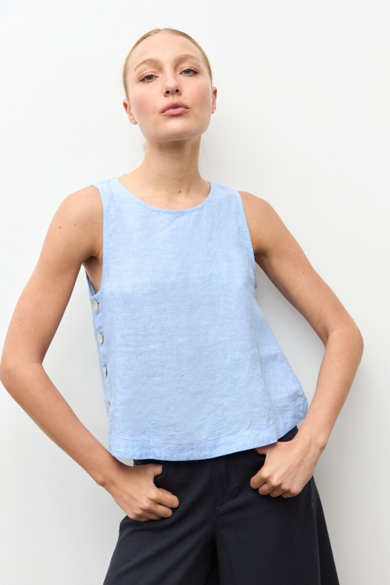Blusa 100% Lino celeste melange