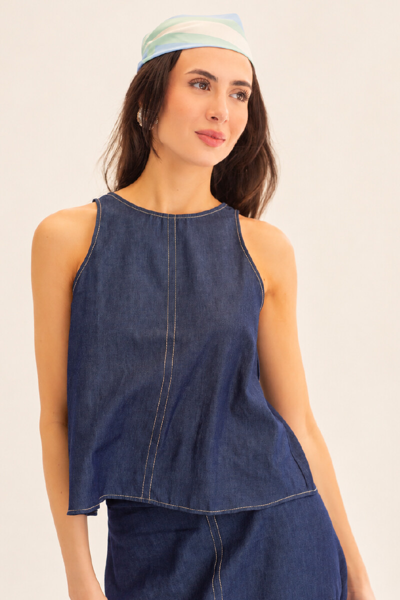 BLUSA C492B/26 SIN MANGA ESPALDA CRUZADA Azul