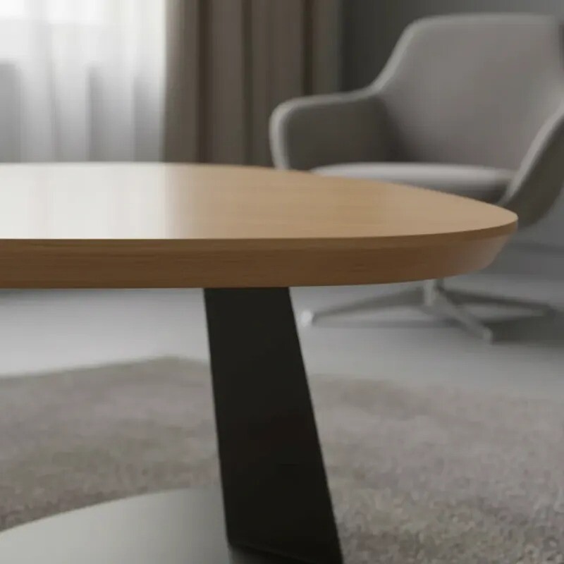 Mesita De Centro de 3 lados tapa madera clara base en hierro color chocolate suave Mesita De Centro de 3 lados tapa madera clara base en hierro color chocolate suave
