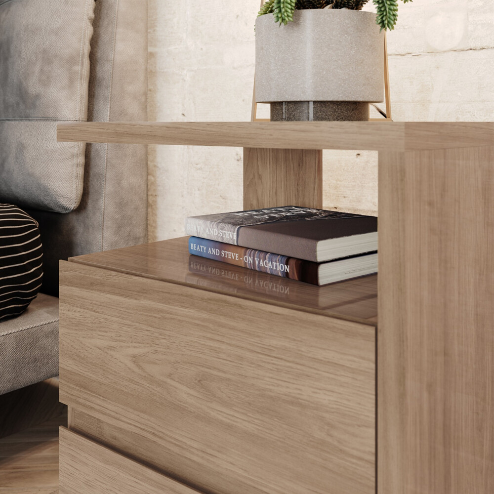 MESA DE LUZ O NOCHE CON ESPACIO Y DOS CAJONES RUSTICO