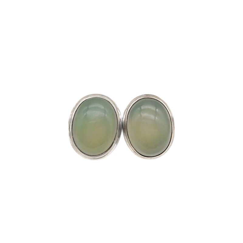 Caravanas Oval-Plata 925 -Piedra Calcedonia-CA3377 conpiedra