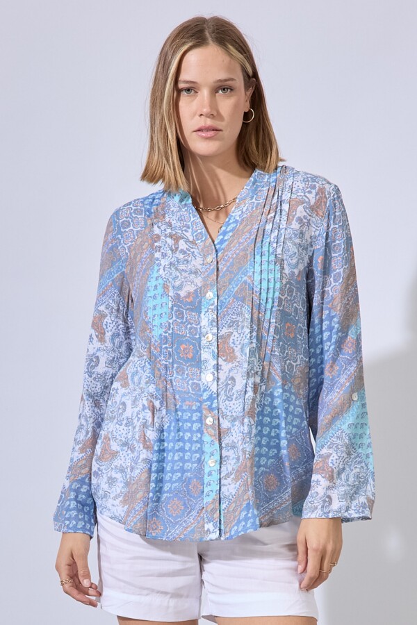 Blusa Gasa Plisada AZUL/MULTI