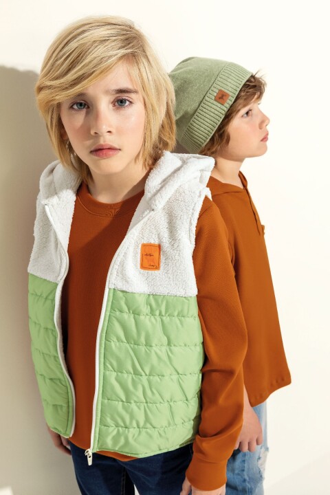 Chaleco Puffer - Teens Blanco y Verde