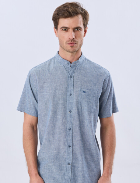 CAMISA LISA DE LINO CUELLO MAO Denim