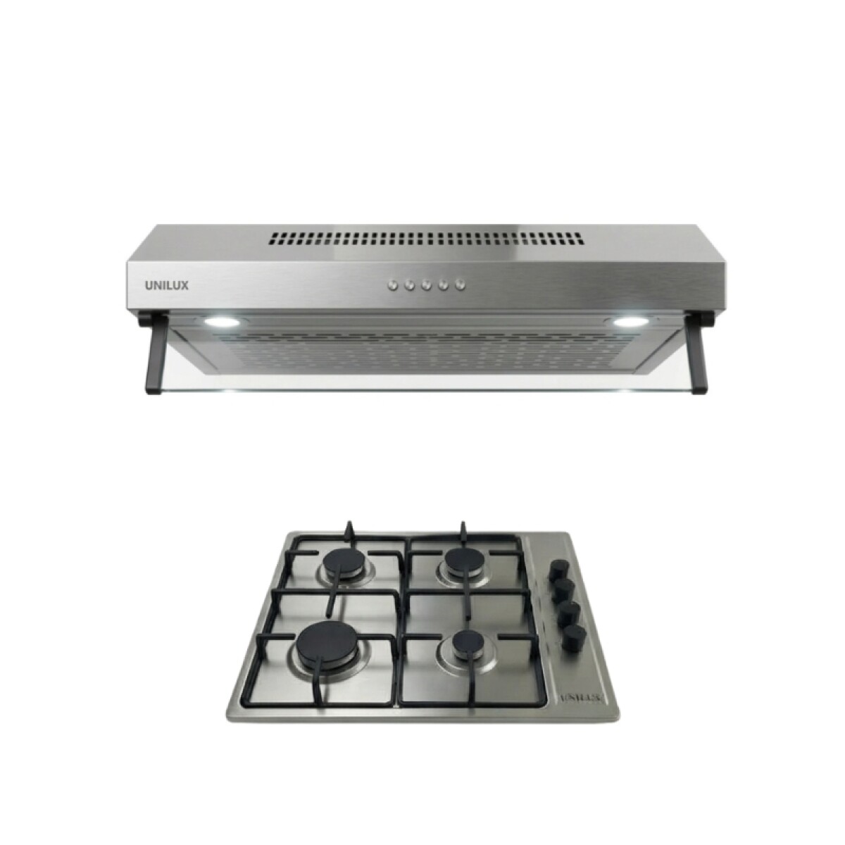 Pack De Extractor Purificador Nubia + Anafe A Gas Vulcano Quad 4 Acero Inoxidable 