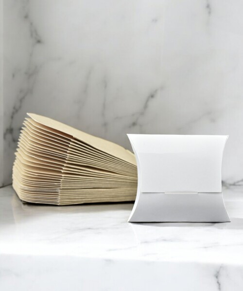 Pack x 50 - estuche pillow 7 x 8 cm. REVERSIBLE BLANCO - MADERA