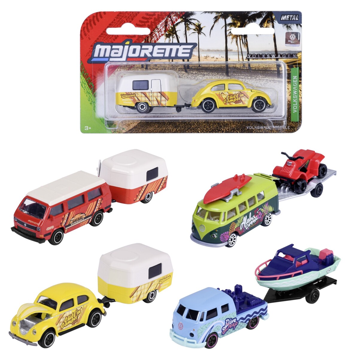 Vehículo Majorette Volkswagen con Tráiler 4 Modelos 