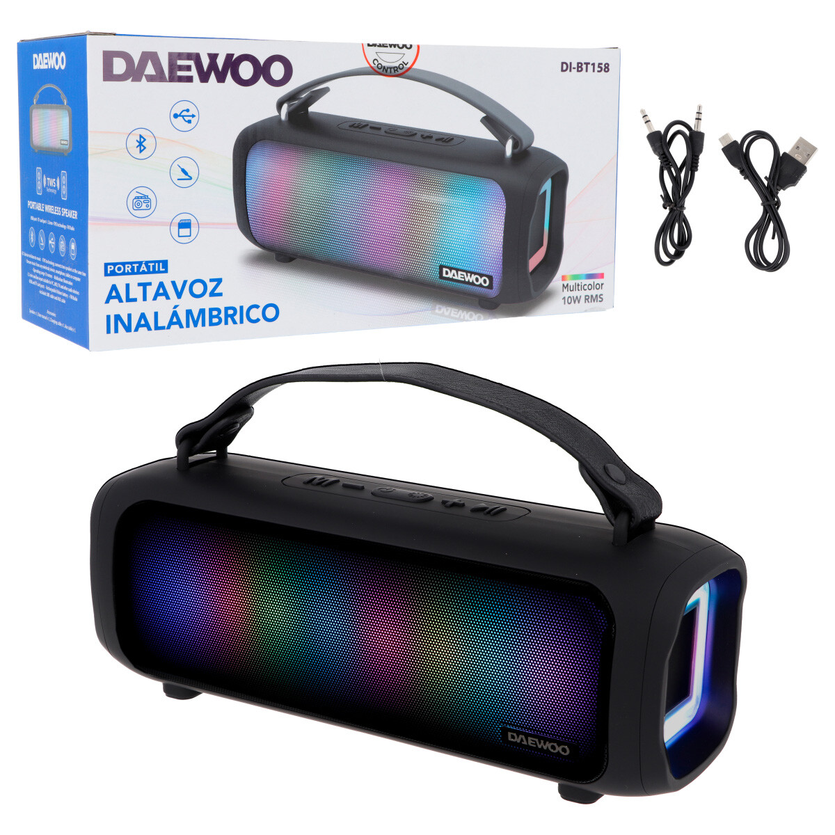 Parlante portatil rectangular Daewoo con usb y bluetooth 