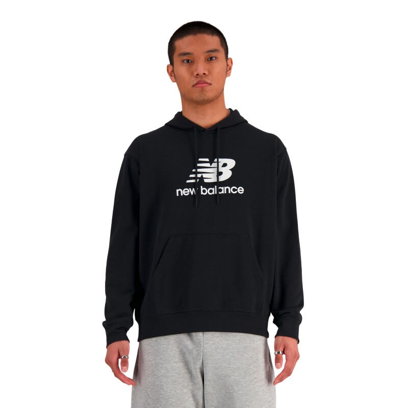 Abrigo New Balance Stacked Logo French Terry de Hombre Negro
