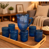 Combo Jarra 1 Litro 6 Vasos Labrados Azul y Bandeja Rattan Grande Combo Jarra 1 Litro 6 Vasos Labrados Azul y Bandeja Rattan Grande