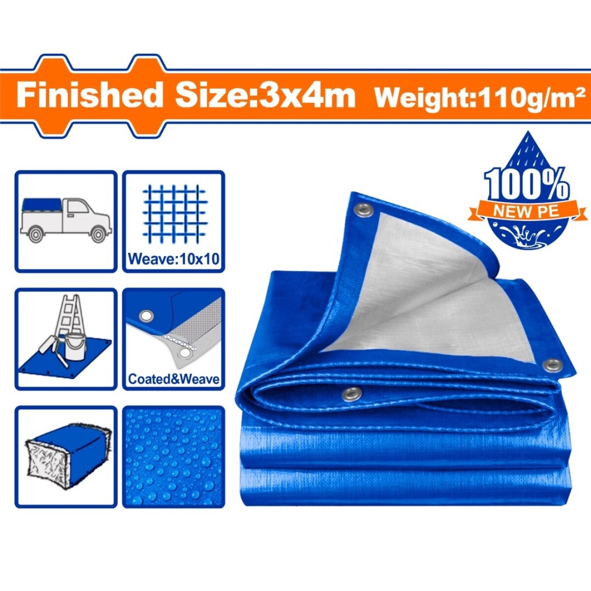 LONA AZUL 3X4M 110G/M2 WADFOW WTQ1134 - AZUL 