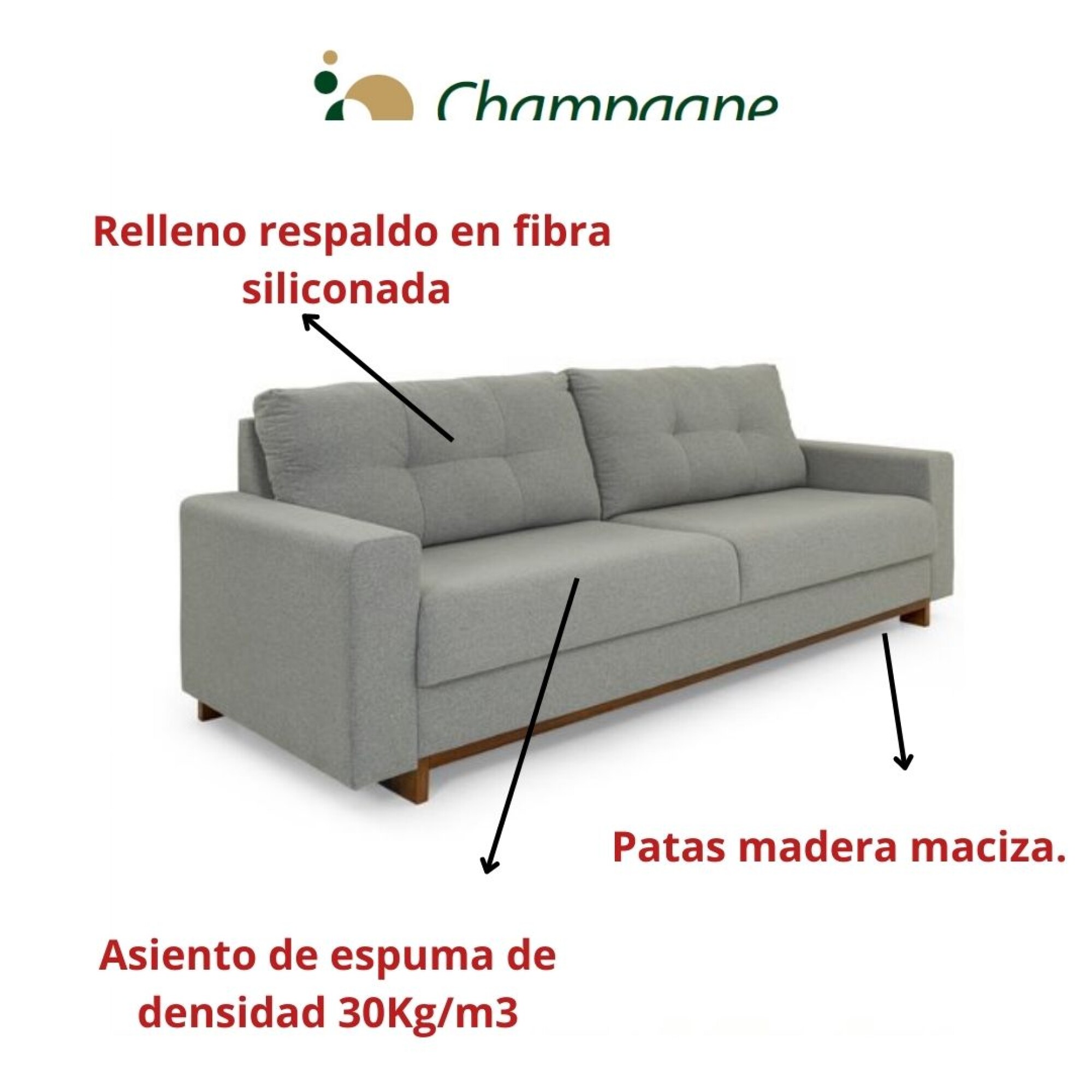 Sofa 3 cuerpos - Respaldo capitoneado - Tapizado tela tipo arpillera —  Champagne Home & Deco