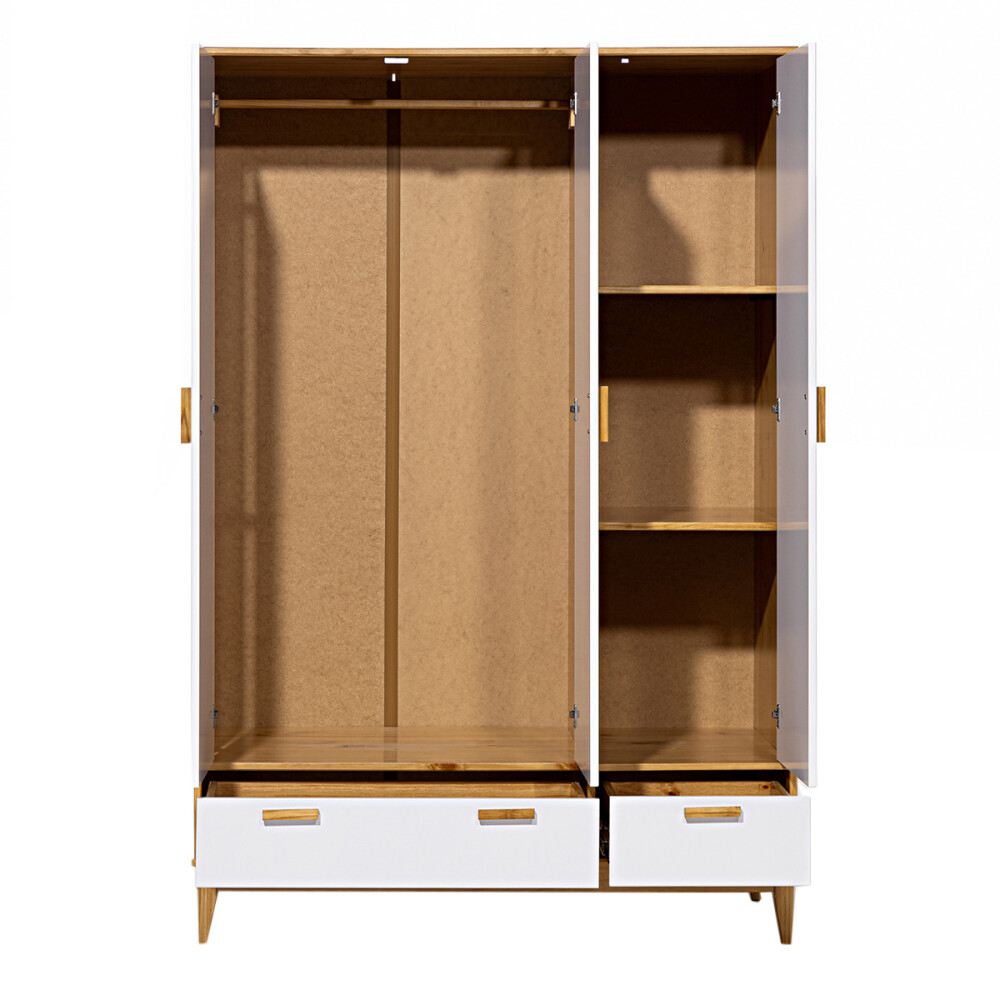 Ropero en madera maciza - 3 puertas 2 cajones Blanco