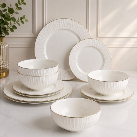 Vajilla Firenze de Porcelana 18 Piezas Blanco con Borde Dorado Vajilla Firenze de Porcelana 18 Piezas Blanco con Borde Dorado