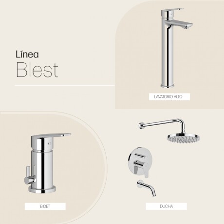 JUEGO DE GRIFERIA MONOCOMANDO BRILLO LINEA BLEST BAÑO CROMO