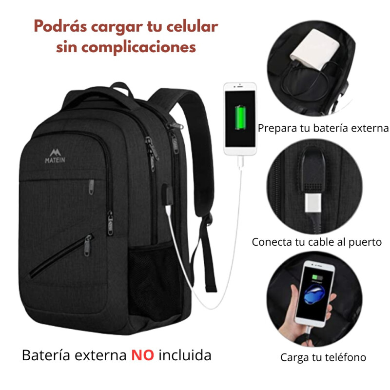Mochila Viaje Urbana Antirrobo Notebook Matein 103500 Negro