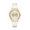 Reloj Swatch SYXG128 Pearl Gleam de cuero y acero inoxidable blanco y dorado Reloj Swatch Syxg128 Pearl Gleam De Cuero Y Acero Inoxidable Blanco Y Dorado
