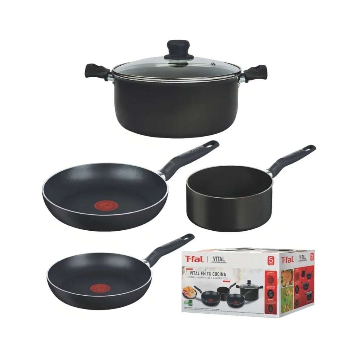 Batería De Cocina Tefal 5 Piezas Antiadherentes - Negro 