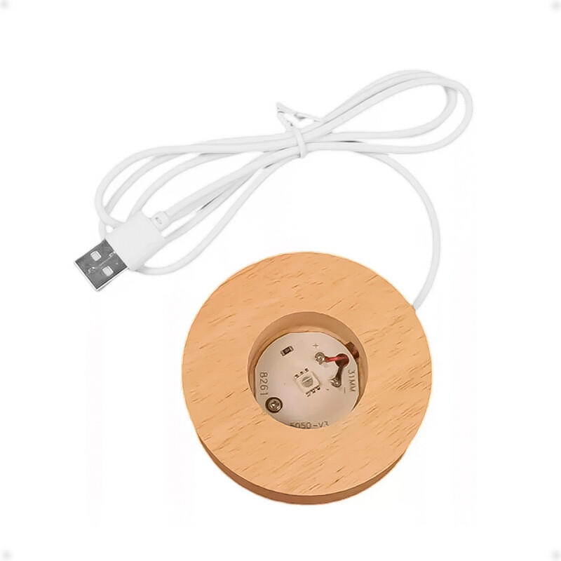 Lampara Veladora Bola de Cristal de 8 CM con Led y Base de Madera León